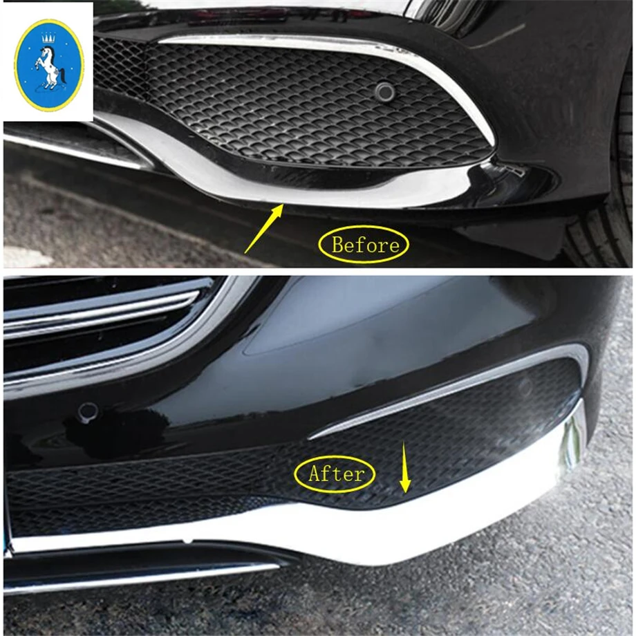 

Yimaautotrims Auto Accessory Front Bumper Stripes + Protector Corner Cover Trim Fit For Mercedes Benz E CLASS W213 2016 - 2019