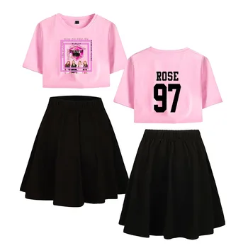 

Kpop Blackpink two piece skirt set fashion top and skirt short sleeve t-shirt + short skirt suit new style women Sets clothes