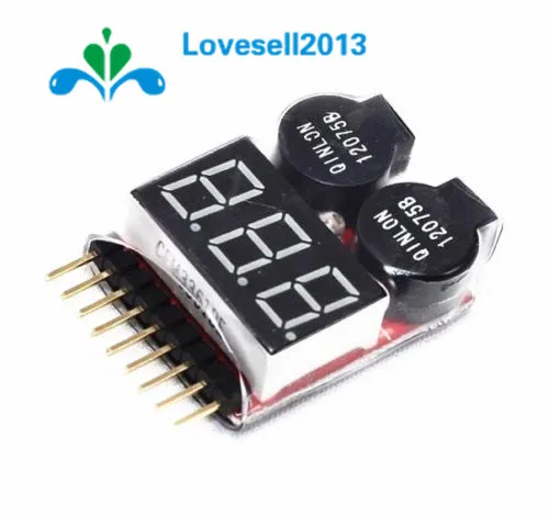 

2IN1 Li-ion RC Lipo Battery Low Voltage Alarm 1S-8S Buzzer Indicator Checker Tester LED Display