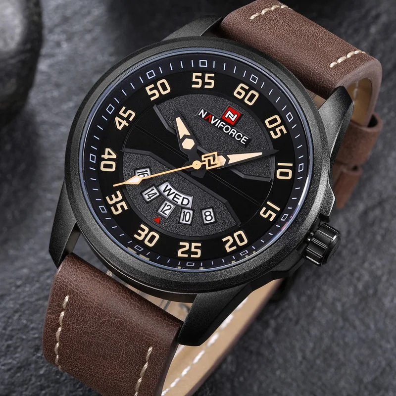 

Naviforce New Fashion Mens Watches Militray Sport Quartz Men Watch Leather Waterproof Male Wristwatches Relogio Masculino 9124