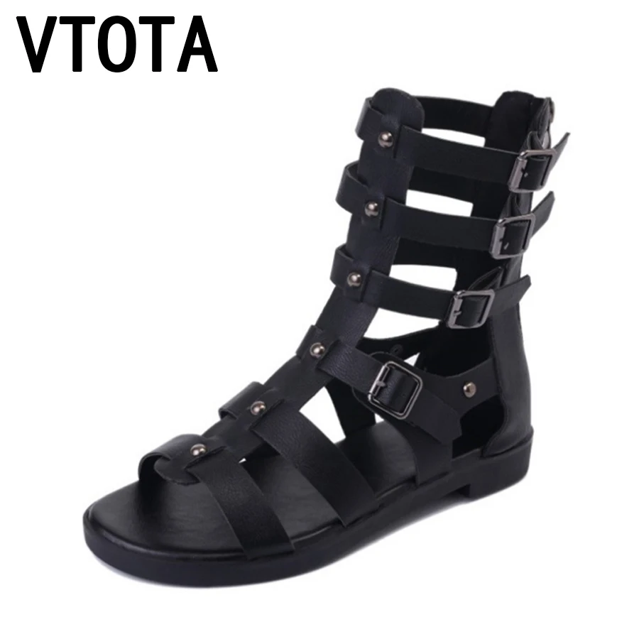 

VTOTA Women Summer Boots 2018 Peep Toe Flat Rivet Ankle Boots For Women Tenis Feminino Zip Casual Botas Mujer zapatos mujer H27