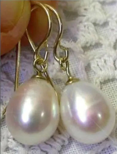 

free shipping NEW natural AAA+++ south sea white 11X13mm pearl dangle earrings 14k/20G