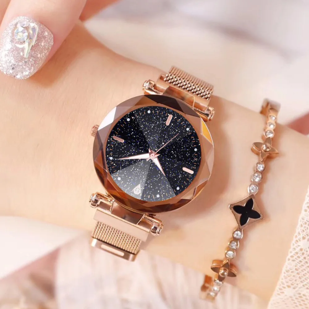 

2019 New Hot Sale Women Starry Sky Watches Fashion Luxury Magnetic Stainless Steel Refractive surface Luminous Dial Quartz Watch