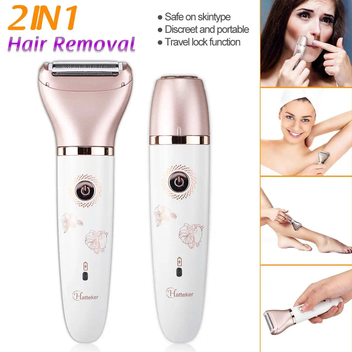 

100-240V 2 In1 Wet Dry Women Shaver Female Shaving Machine Lady Body Face Hair Removal 16x5.5x2.5cm Waterproof Rose Gold ABS