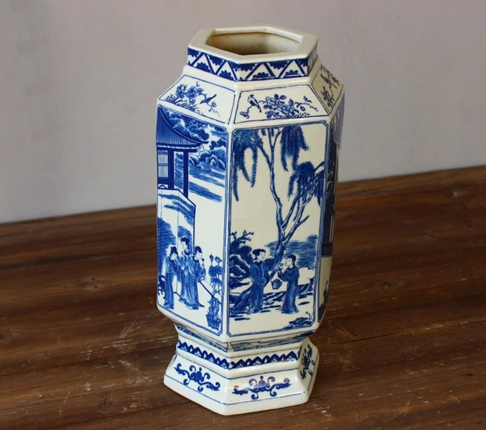 Античная китайская ручная роспись синий и белый керамический фарфор вазы для украшения дома