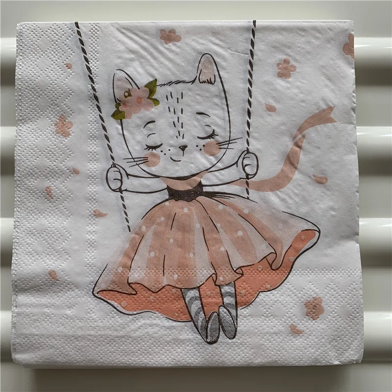 Бумажные салфетки для декупажа элегантные винтажные полотенца милые Мультяшные животные кошка цветок День рождения Свадьба Вечеринка Красивый Декор 20