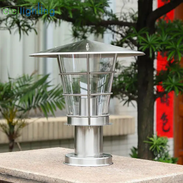 modern outdoor Stainless Steel post lamp clear acrylic shade decor outside pillar lamp E27 landscape lighting for yard garden