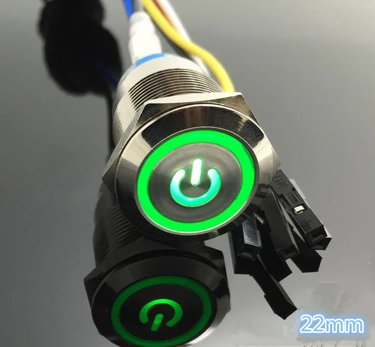 

1 set computer reset stainless steel Metal LED Power Push Button Switch 5V 22mm Waterproof with 50cm wire harness power port