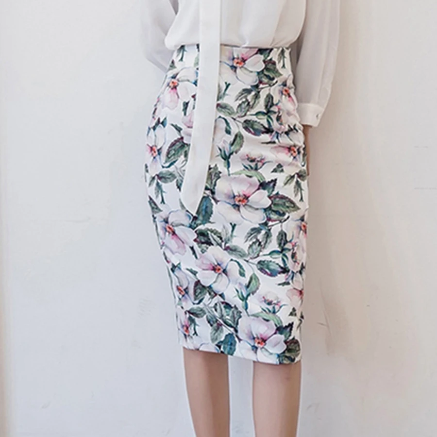 S-5XL, весенне-летние винтажные юбки для женщин, высокая талия, тонкая, новинка, с принтом, модная, женская, бандажная юбка-карандаш, Saias размера плюс