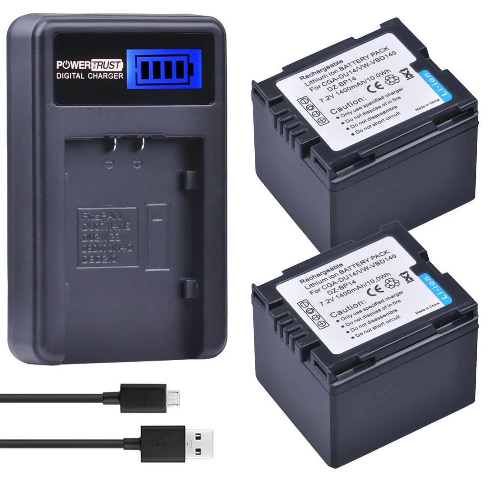 PowerTrust 2 шт. 7.2в CGA DU14 CGADU14 батарея для камеры + ЖК Зарядное устройство USB Panasonic DU06 DU07 NV
