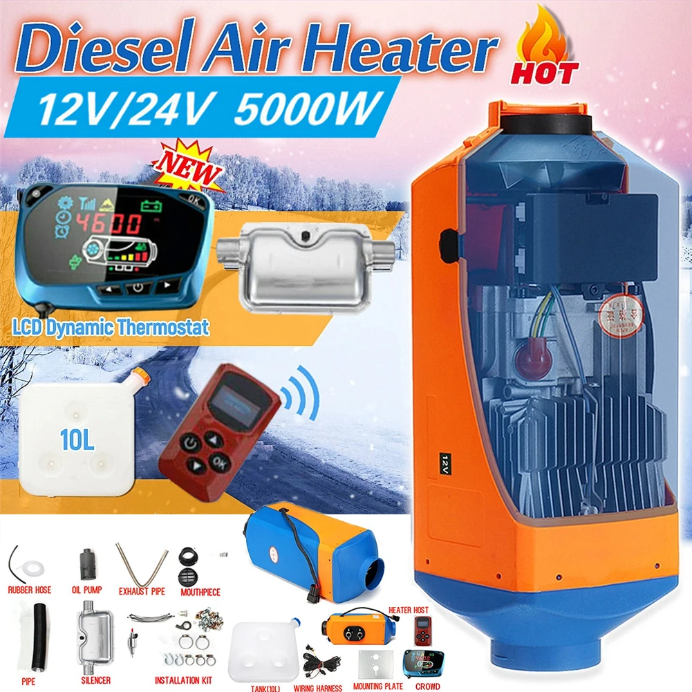Car Accessories 12V 5KW Air Parking Heater 5000W LCD Monitor With New Remote Switch And Silencer Fit Car Trucks Boats