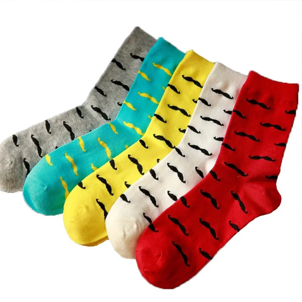 

Fashion Colorful Happy Socks Men Newly Cartoon Mustache Print Soft Breathable Cotton Short Sock Casual Funny Socks male