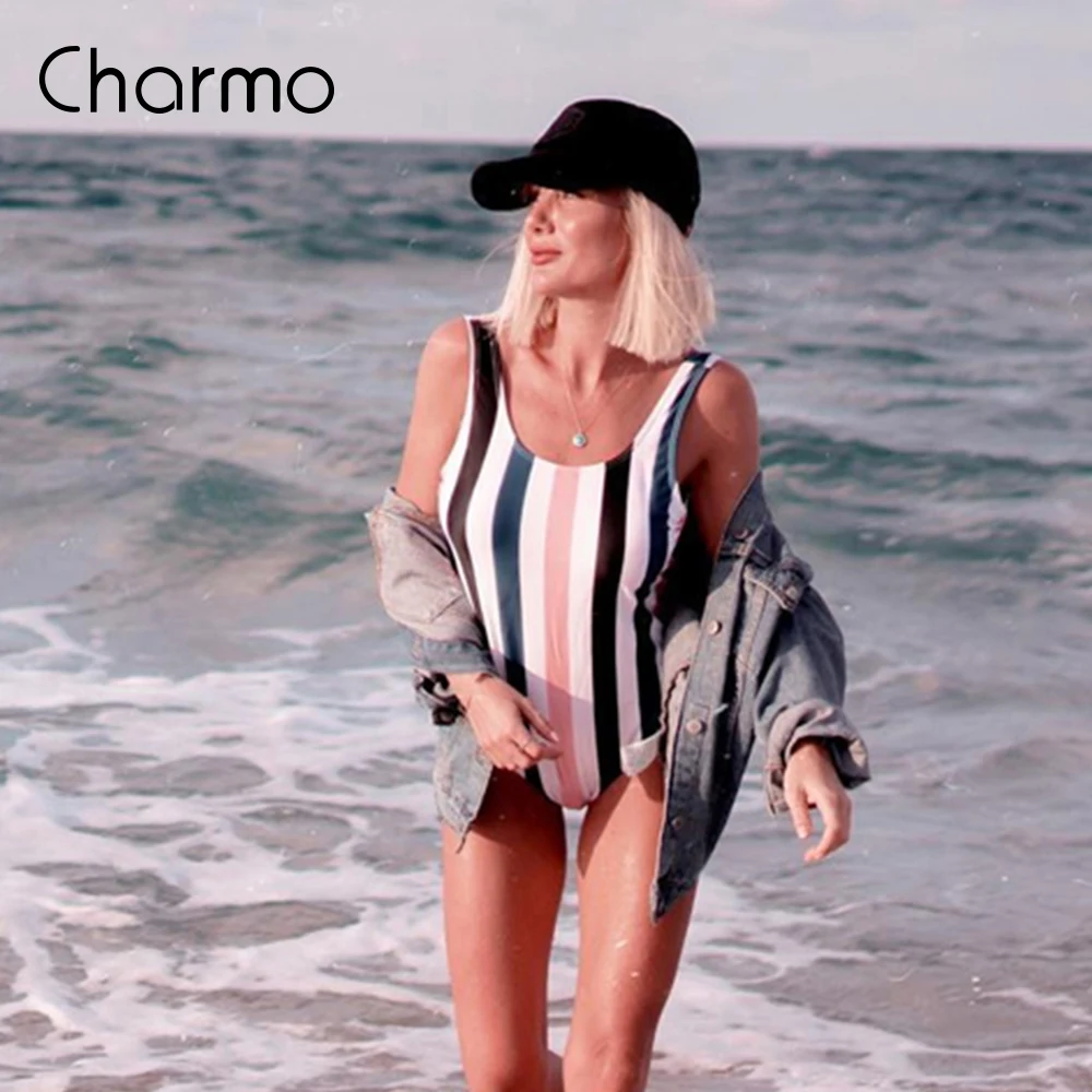 Женский слитный купальник Charmo в радужную полоску женский с цветными блоками