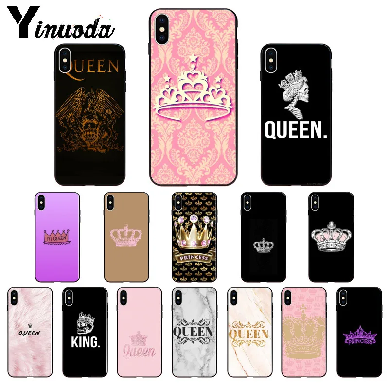cheap Yinuoda Princess Crown King Queen Black Soft TPU Phone Case Cover for iPhone X XS MAX 6 6s 7 7plus 8 8Plus 5 5S SE XR