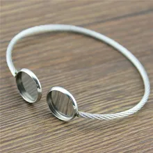1 adet Fit 12mm yuvarlak cam Cabochon paslanmaz çelik süper esnek bileklik bankası bilezik boş bulgular tepsi çerçeve ayarı
