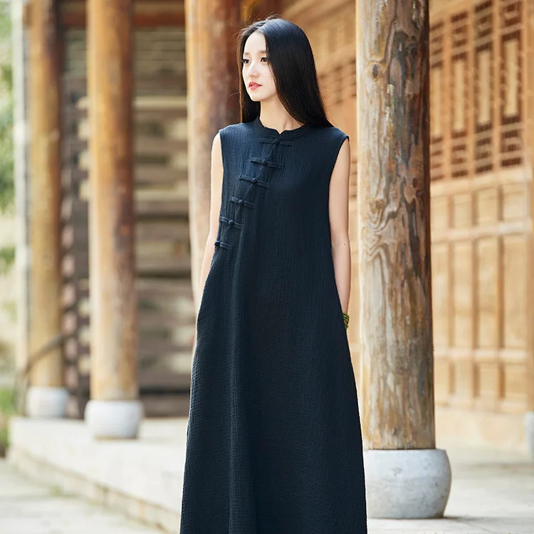 

Женское платье с рукавами vestito donna, Летнее льняное платье до щиколотки