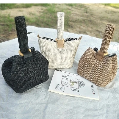  Brand Straw Bags for Women Beach Bag Personality Crossbody Lock Handbag Lady Vintage Handmade Knit  - 32916761150