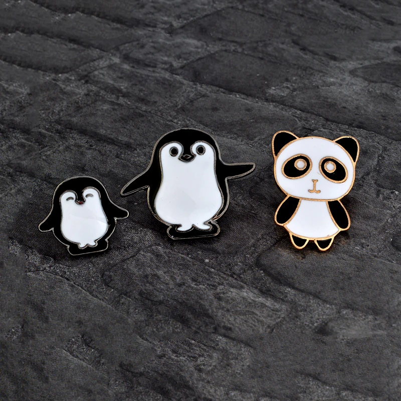 

Cartoon Panda Penguin mama kid Brooch Enamel Black white Animal Pin Backpack Shirt Jacket Collar Lapel Pin Badge Fashion Jewelry