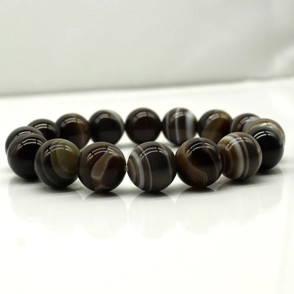 

Natural Round Gem Stone Agates Onyx Men Bracelets Bangle 10mm Brown Stripe Ethnic Rosary Energy Beads Prayer Wristband