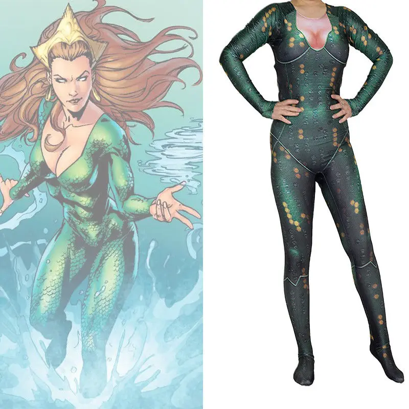 Mera Aquaman костюм для косплея с принтом из фильма спандекс кожа зентай Хэллоуина