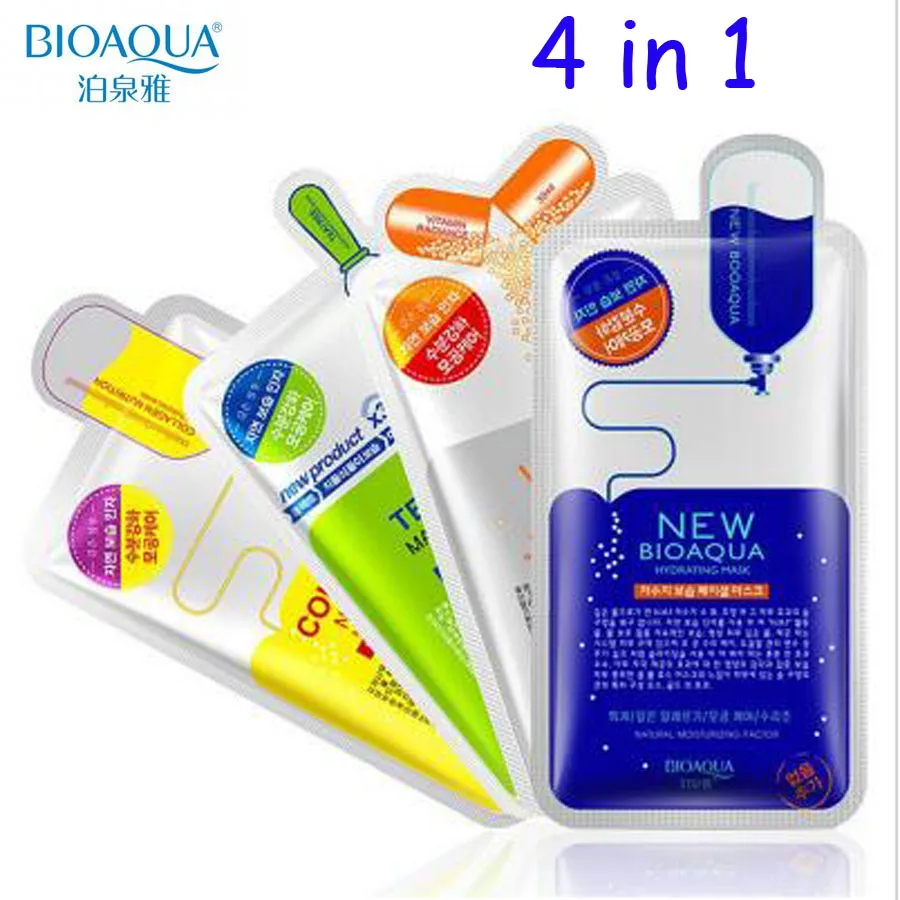 

BIOAQUA Skin Care Women Face Masks Moisturizing Oil Control Natural Essence Collagen Whitening Mask 4 pcs/lot