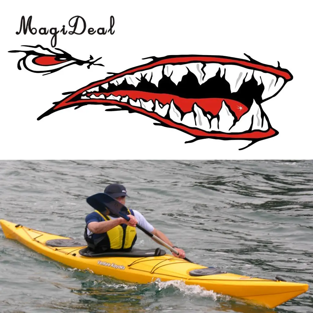 MagiDeal 2x Shark Teeth Mouth Decal Stickers Kayak Canoe Jet Ski Hobbie Ocean Boat + White Anchor Floating Key Ring Key Float