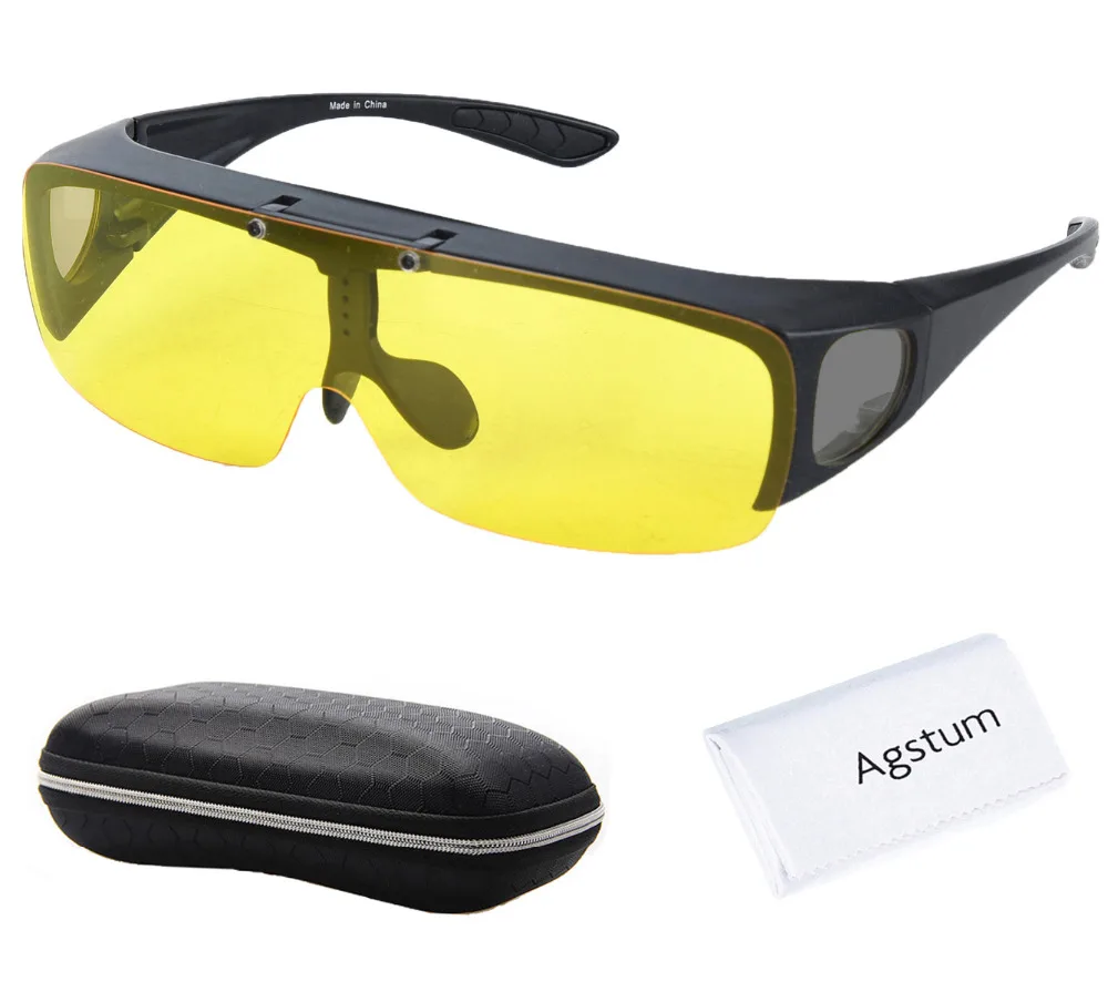 Agstum Fit Over Wrap Around Eyeglasses Prescription Glasses Polarized Night Driving Flip up Night Vision Sunglasses Goggles