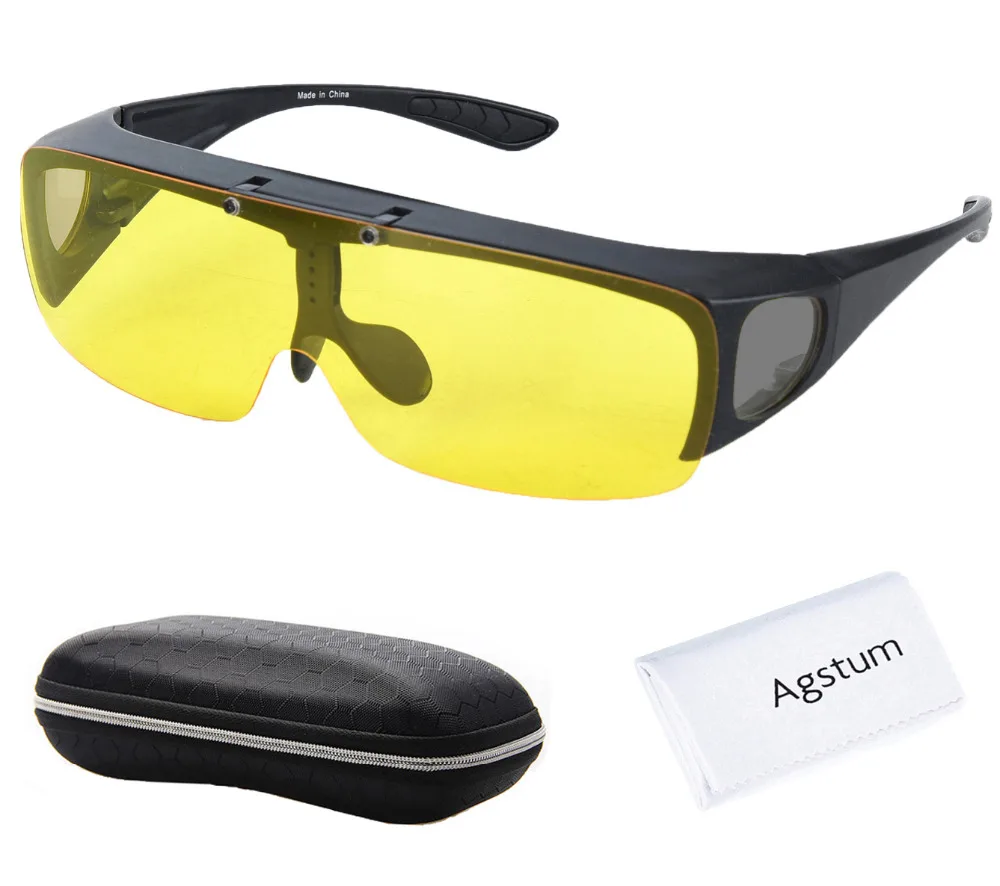 

Agstum Fit Over Wrap Around Eyeglasses Prescription Glasses Polarized Night Driving Flip up Night Vision Sunglasses Goggles