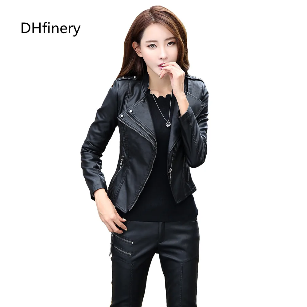 

leather jacket women spring and autumn short design Motorcycle coats ladies black blue red leather coat plus size M-5xl 6926