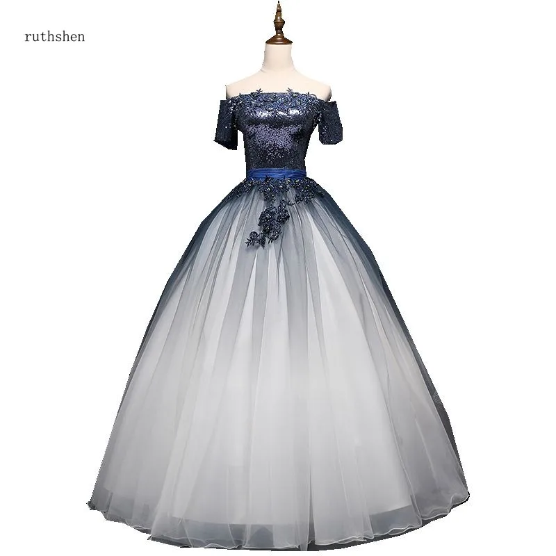

ruthshen 2018 New Quinceanera Dresses Off The Shoulder Short Sleeves Puffy Prom Ball Gown Gradient Ramp Vestido Debutante Dress