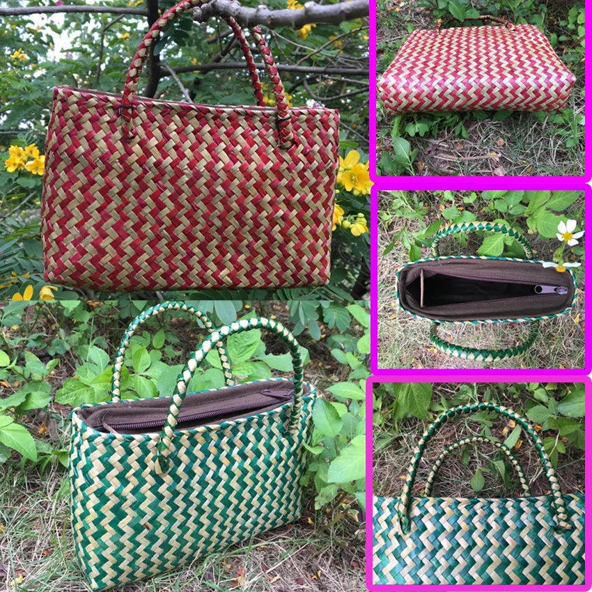 Pure hand woven handbag retro fashion natural seaweed knit bag fans