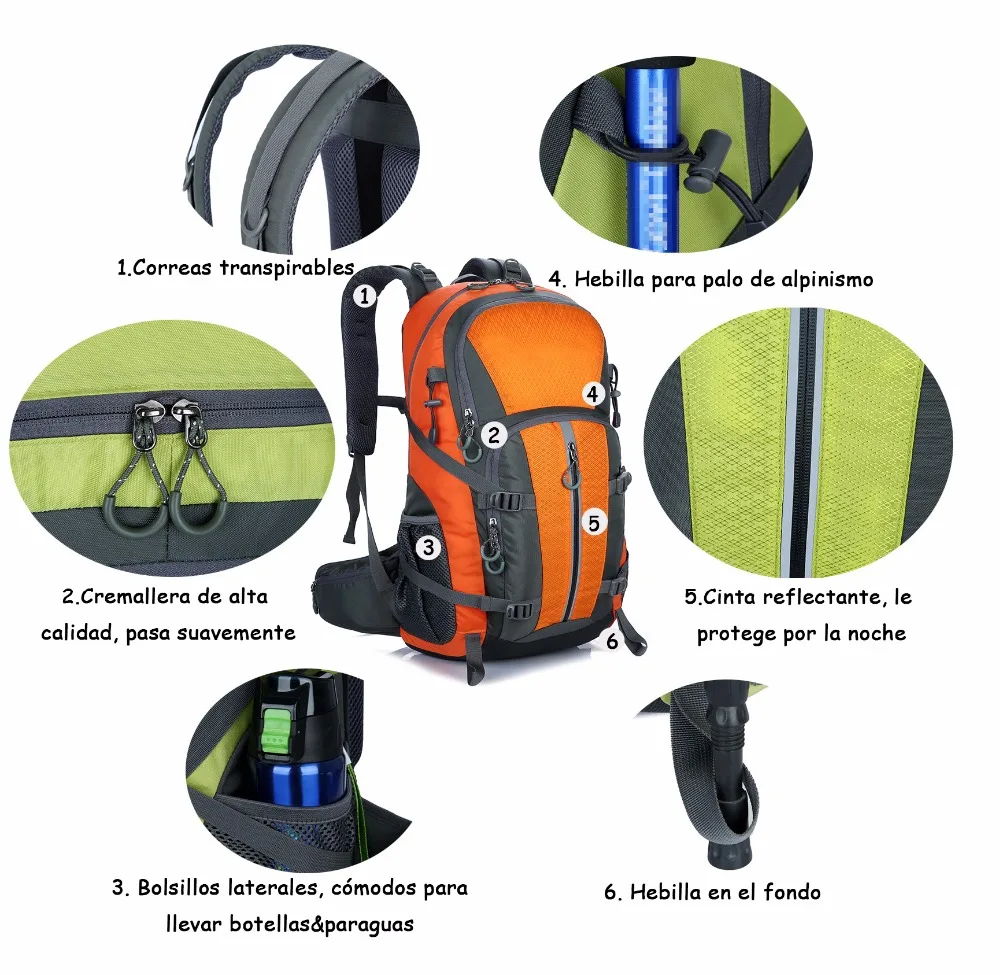 Facecozy Mochila Deportiva Profesional Hombres Mujeres 40L Mochila Unisex De Capacidad Grande Mochila De Nailon Impermeable Ultralight Transpirable Mochila Senderismo Viaje Acampada Pesca Trekking - 6