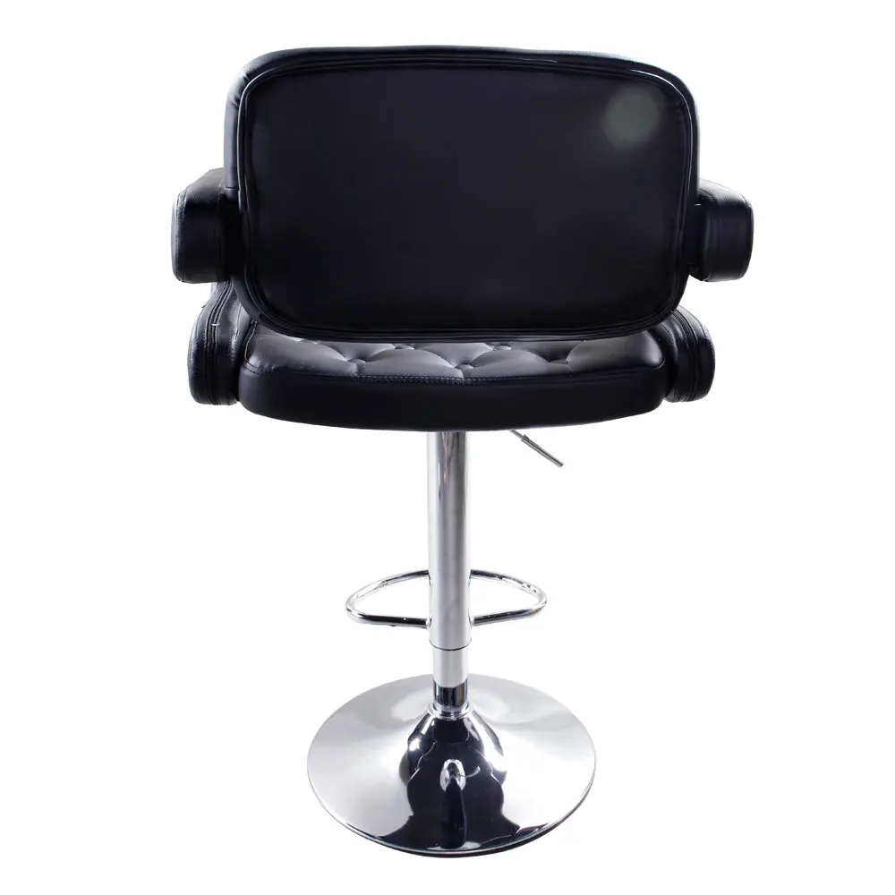 Adjustable Metal Bar Stool 2pcs Black Faux Leather Swivel Gas Lift Bar Chair Button Tufted with Armrest Footrest Dropshipping