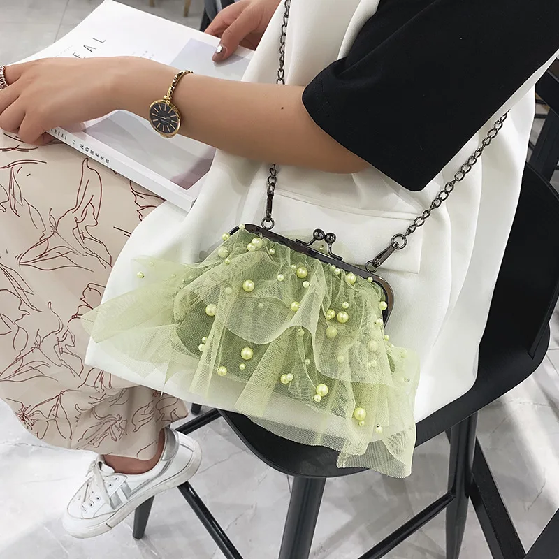 

Women Cute Crossbody Bag Lady Handbag 2019 Pearl Lace Dress Sweet Beauty Girl Shoulder Messenger Bag Lady Metal Clutch Bag Bolso