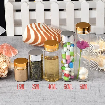 

Empty Jars Glass Bottle with Aluminium Gold or Silver Screw Cap 15ml 25ml 40ml 50ml 60ml Sealed liquid Food Gift Container 12pcs
