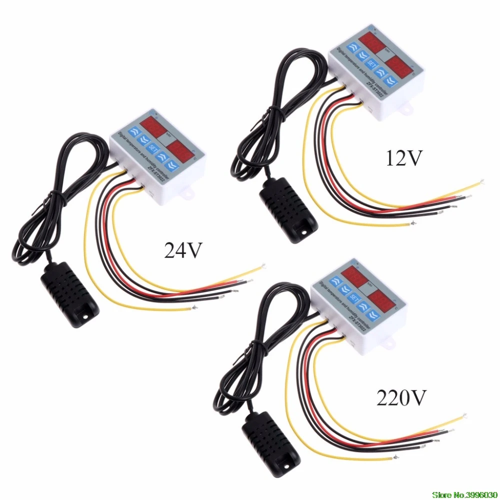 

220V 24V 12V 2 in 1 Digital Temperature Humidity Controller Thermostat With Sensor Gauge Tester Tools