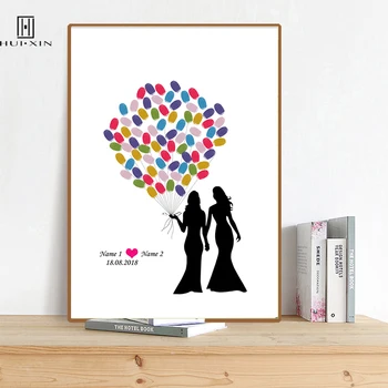 

For Gays Lesbian Wedding And Anniversary Party Decoration Fancy Custom Name Date Canvas Print Fingerprint Signature Guestbook