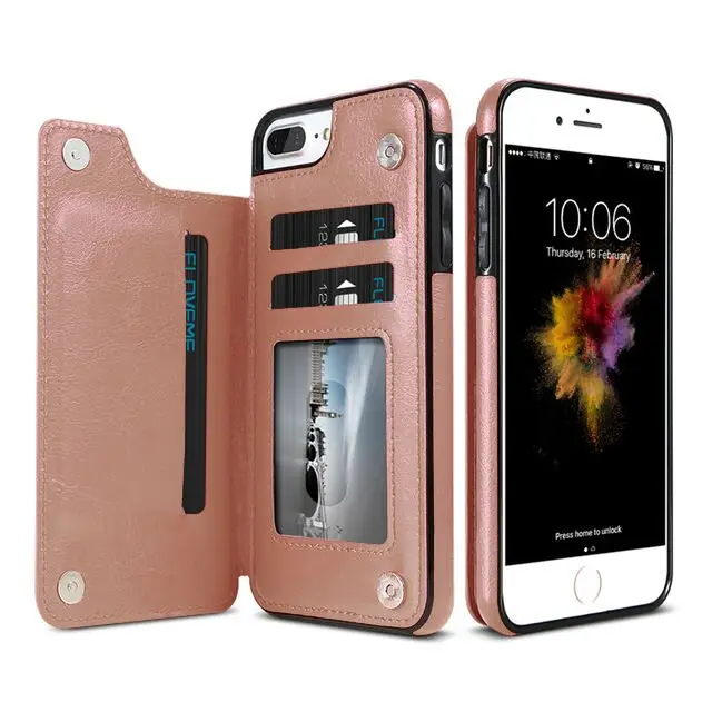 Чехол KISS в стиле ретро из искусственной кожи чехол для iPhone 7, 8, 6 S, 6 Plus, X, XR, XS Max, держатель для карт, чехол для телефона s, для iPhone 11 Pro, Max, 5S, 5, SE - Цвет: Rose Gold
