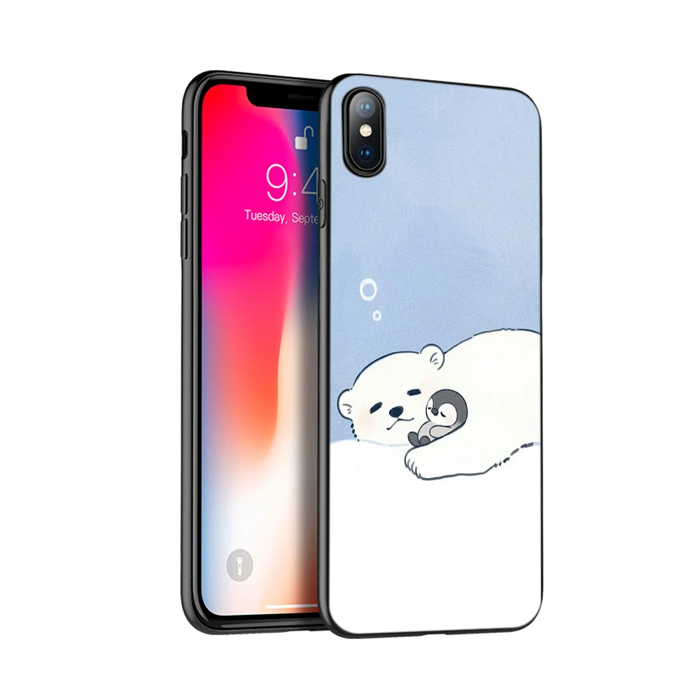 Черный чехол из ТПУ для iphone 5 5s SE 2020 6 6s 7 8 plus x 10 XR XS 11 pro MAX с милым пингвином и белым