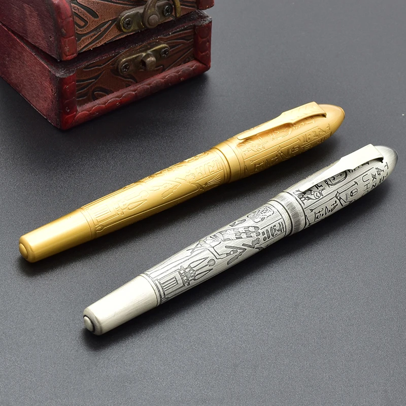 

1pc High-end Gift Rollerball Pen Engraved Gold Silver Smooth Writing Mediun Point Metal Signature Pens Business Gift Stationery