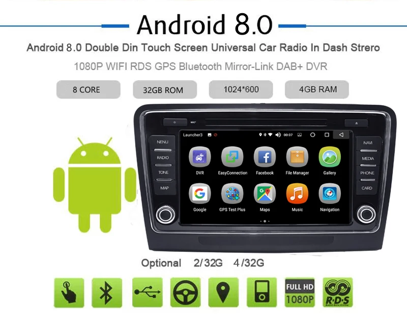 Top Car Multimedia player 2 Din Android 8.0 Car DVD For VW/Volkswagen Skoda superb 2009-2014 8" 4G/32G touch screen Car Radio GPS 2