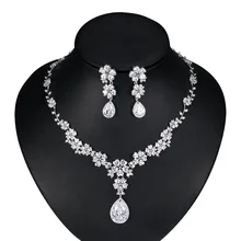 WEIMANJINGDIAN бренд Искрящийся фианит каплевидный и цветок ожерелье и серьги свадебный комплект ювелирных изделий