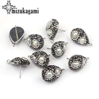 

6PCS/lot Water Drop Natural Pearls Rhinestone Crystal Earrings Connector Finding Earring Making Craft Supplies Accessories