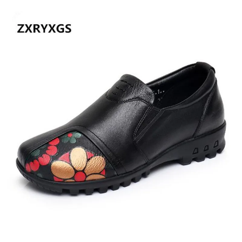 

ZXRYXGS Brand Shoes Woman Spell Colors Fashion Casual Shoes Women Flats 2018 Plus Size Soft Cowhide Leather Shoes Flat Shoes