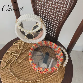 

Hyuna Style DIY Gift Luxury Handbags Weave Round Messenger Bag Women Beach Transparent Jelly Bags Brand Ladies Tote Shoulder Bag