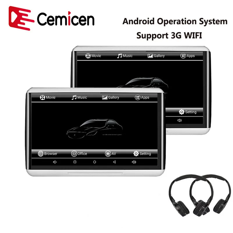 Cemicen 10 6 дюймовый Android 0 3G WIFI Автомобильный подголовник монитор HD 1080P видеоплеер с