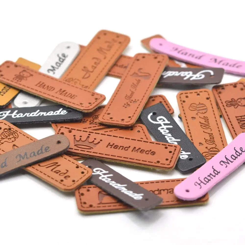 Leather Labels Clothing Labels Leather Tags Garment Labels Sewing Labels 30pcs Handmade Labels Tags Clothes Garment PU Leather Hand Made Jeans Bags Shoes DIY Sewing Supplies