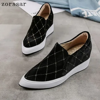 

Flock Suede Leather Flat platform shoes slip on Casual Women Loafers Moccasins Soft Ladies Footwear women flat Pointed toe shoes