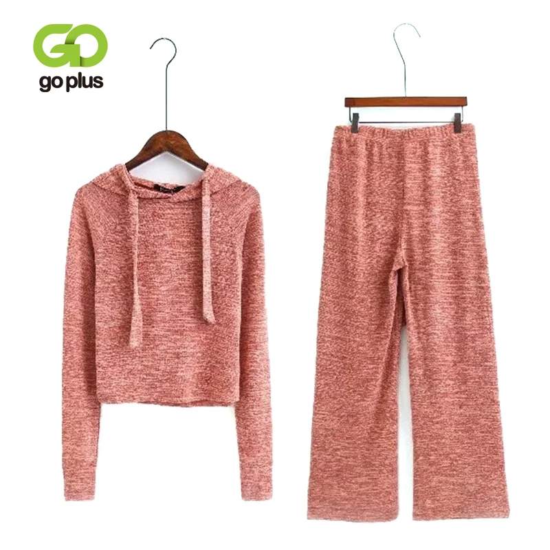 

GOPLUS Spring 2 Piece Set Women Two Piece Set Long Sleeve Hat Pullover Solid Top Elastic Waist Pants Sets Casual Outfits C7489