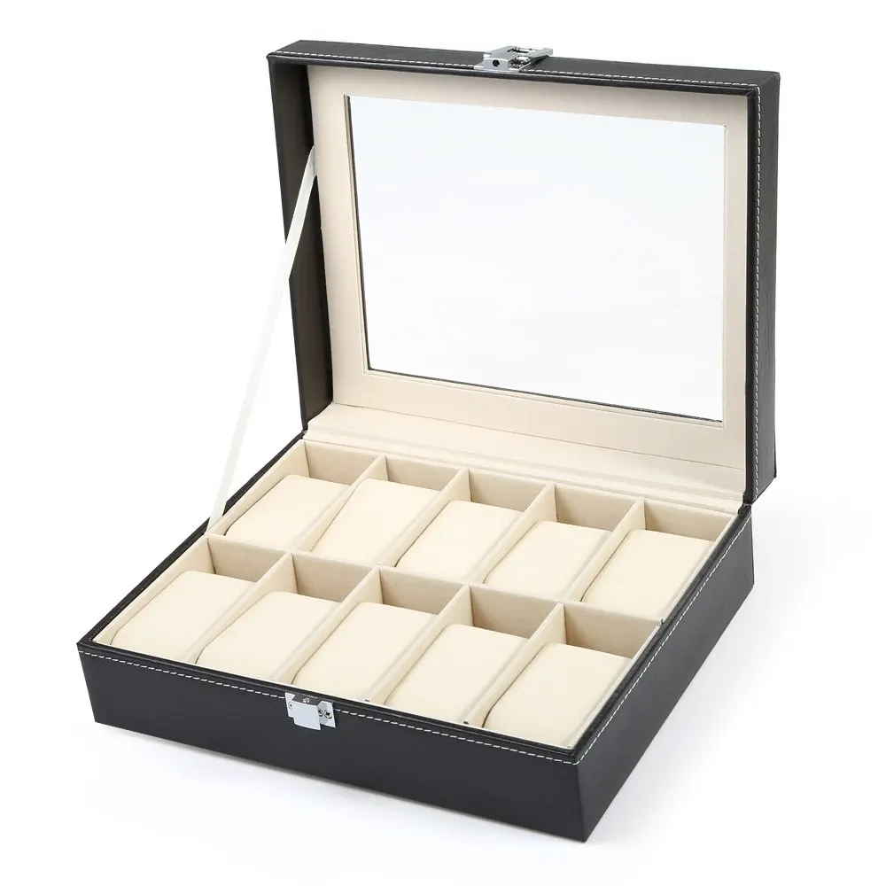 

PVC Leather Watch Boxes Case 10 Grids Watches Bracelet Jewelry Storage Holder Organizer Case Display Box Gifts for Friends&Lover